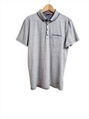 Hugo Boss Orange Mens Polo Shirt XL Gray Short Sleeve Preppy Cotton Pocket